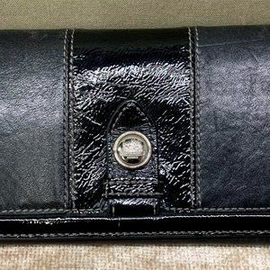 Coach Black Leather Trifold Wallet Snap Closure Gift Silver Snap